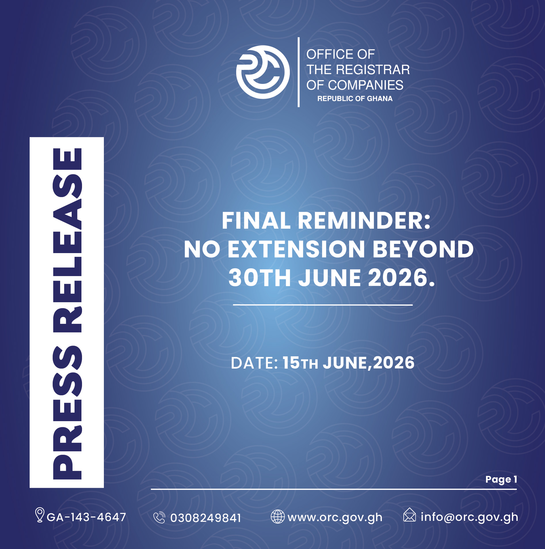 ORC Issues Final Reminder: No Extension Beyond June 30 For Annual Returns Filing